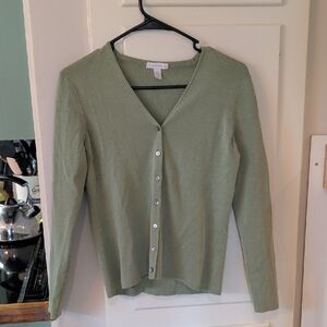 Charter Club Light Green Button-Up Cardigan